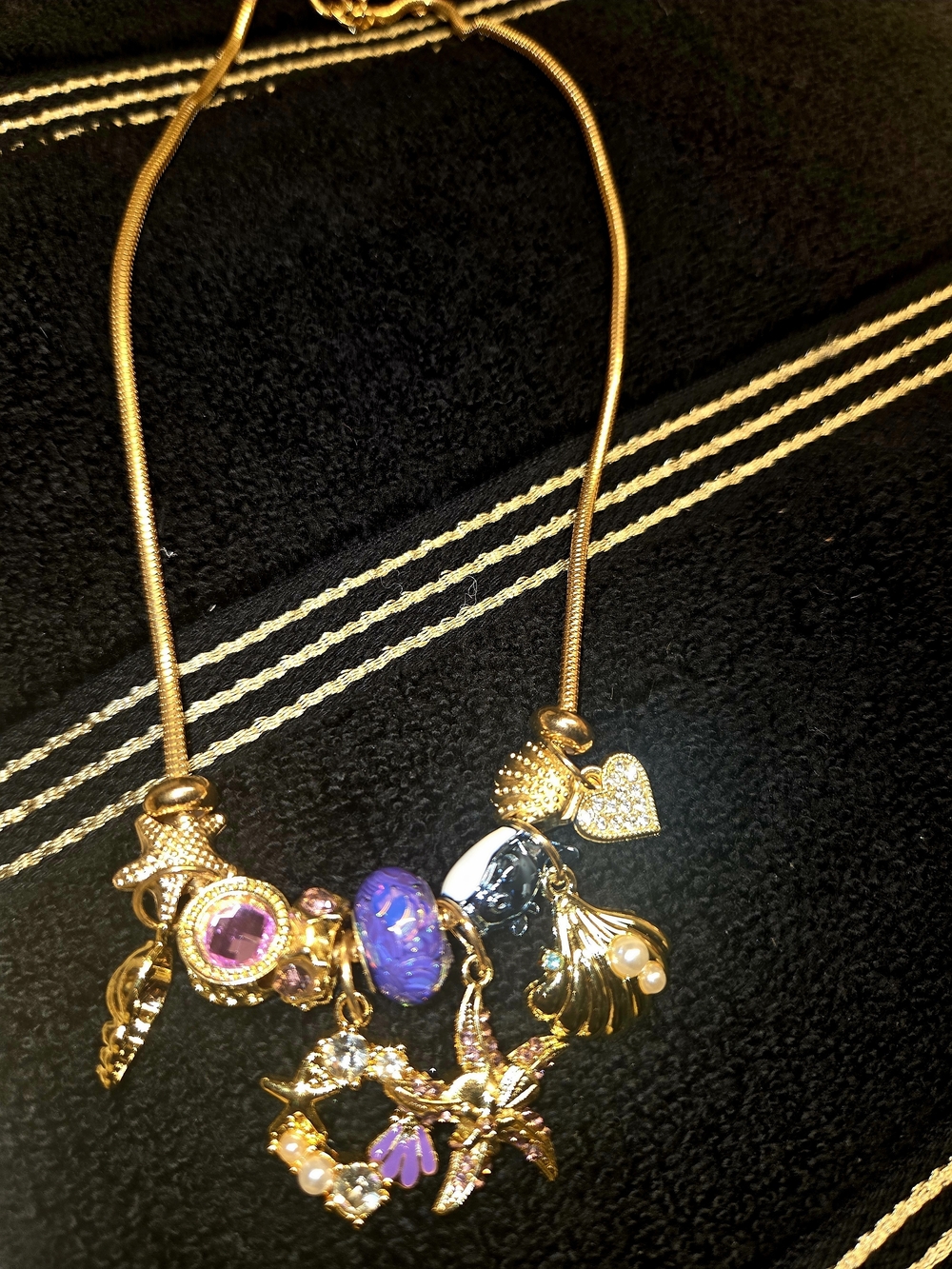 Gold-Tone Purple & Pink Charm Necklace